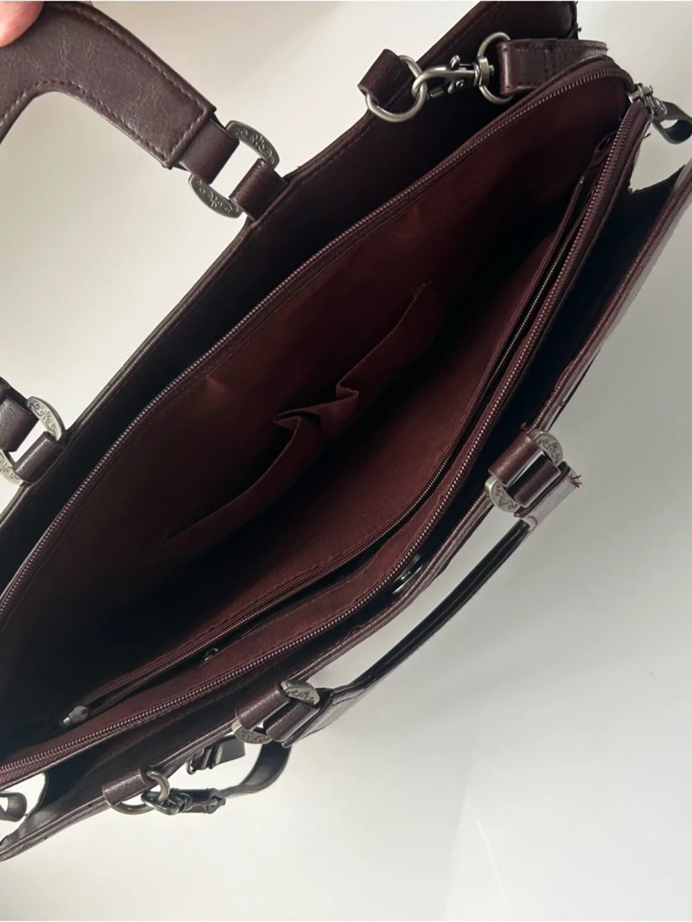 VTG Bueno Croc Embossed Faux Leather Briefcase Tote Shoulder Bag Brown Large